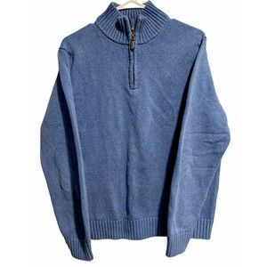 L.L. LL Bean Sweater Blue 1/4 Zip Mock Neck Cotton Pullover Men's Medium M‎